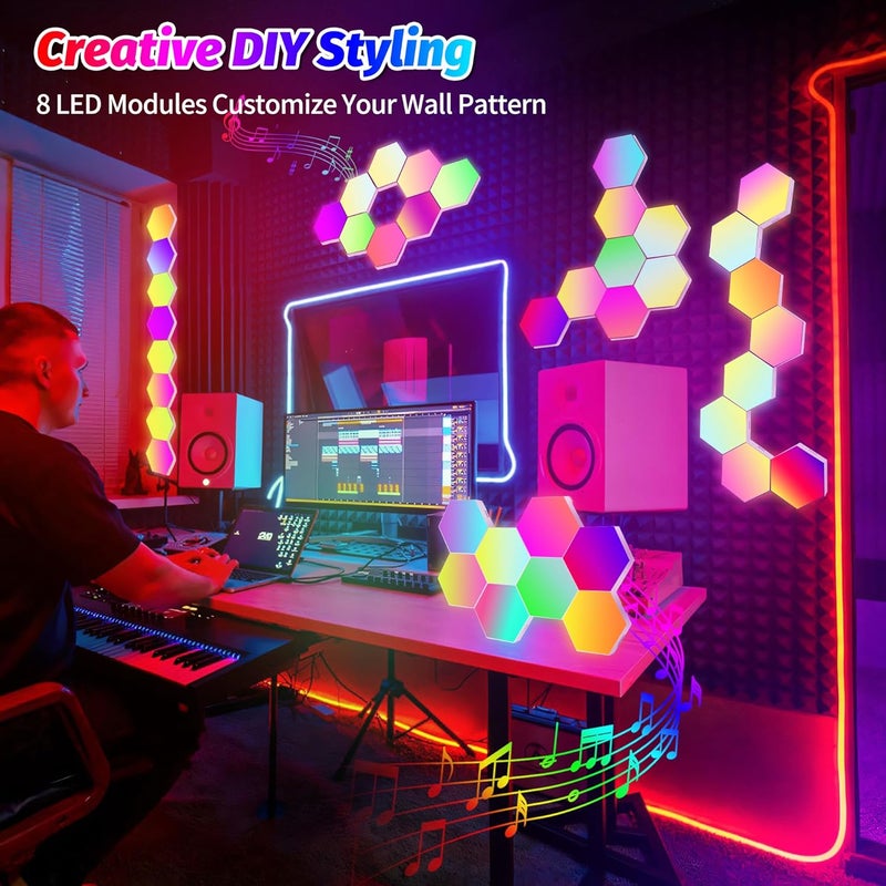 Hervika 8 Pack DIY Hexagon LED Lights, Music Sync RGB Gaming Lights with APP Smart Wall Lights for Bedroom Living Room Decor - Image 4